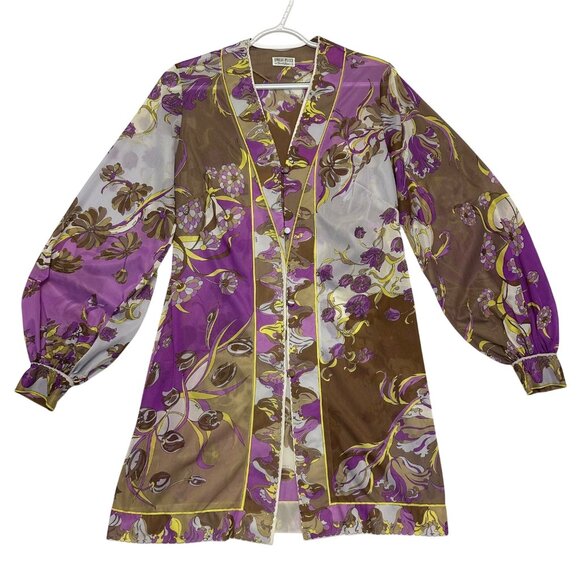 Emilio Pucci Formfit Rogers Vtg 60s Slip & Robe Set Size S/M Mod Print Sheer - Picture 4 of 16